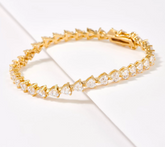 Diamonique 100 Facet Heart Cut Tennis Bracelet, 14K gold-plated Sterling Silver, Size 6-3/4"